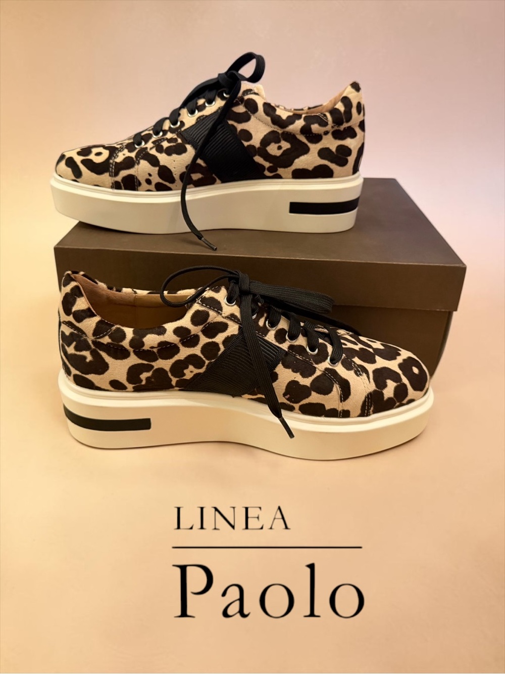 NIB Linea Paolo Kendra Leopard Print Calf Hair Platform Sneakers